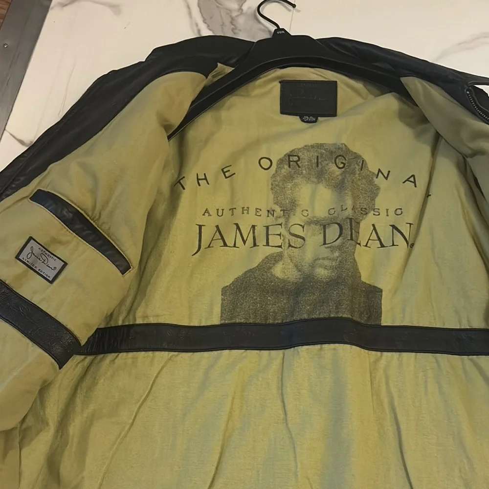 Vintage James Dean The Original Limited Edition Bomber Leather Jacket Black XL - Picture 3 of 7